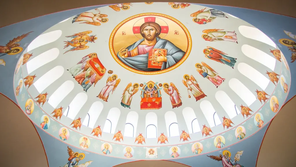 Ornate church dome with religious iconography.